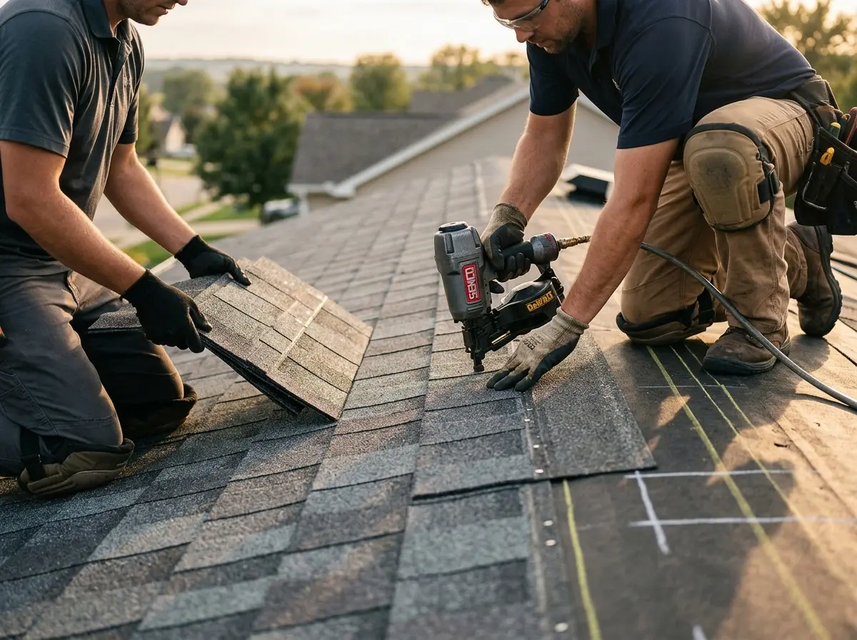 Professional roofer working on a residential roof in El Segundo